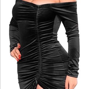Black Sexy Ruched off shoulder bodycon dress